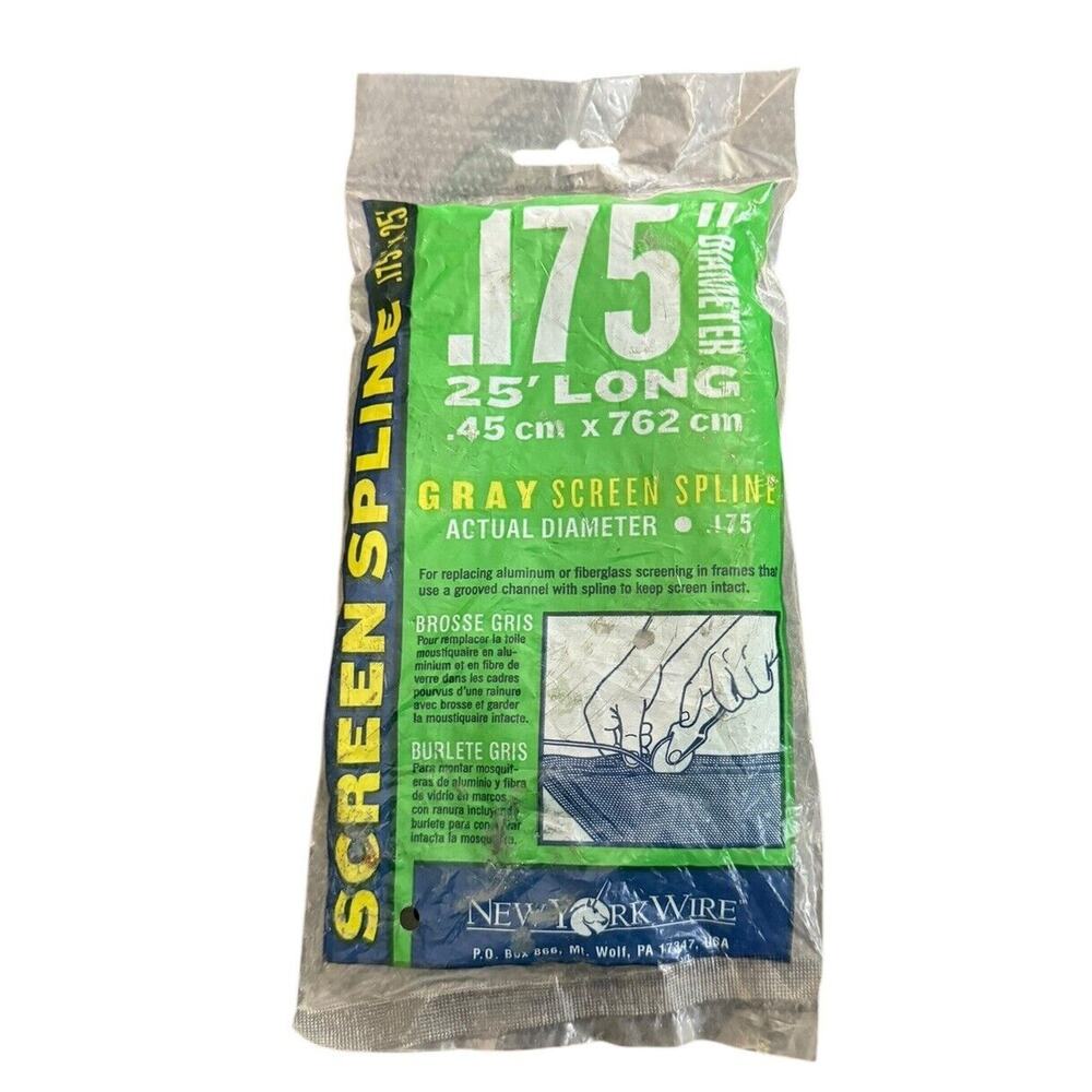Screen Spline Gray Actual Diameter .175 x 25' Long New York Wire‎ NEW #98001